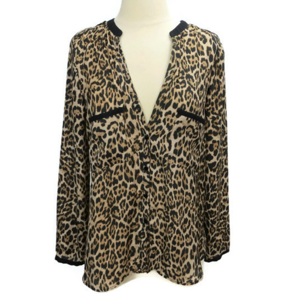 Zara Basic Tunic Brown Beige S Leopard Print